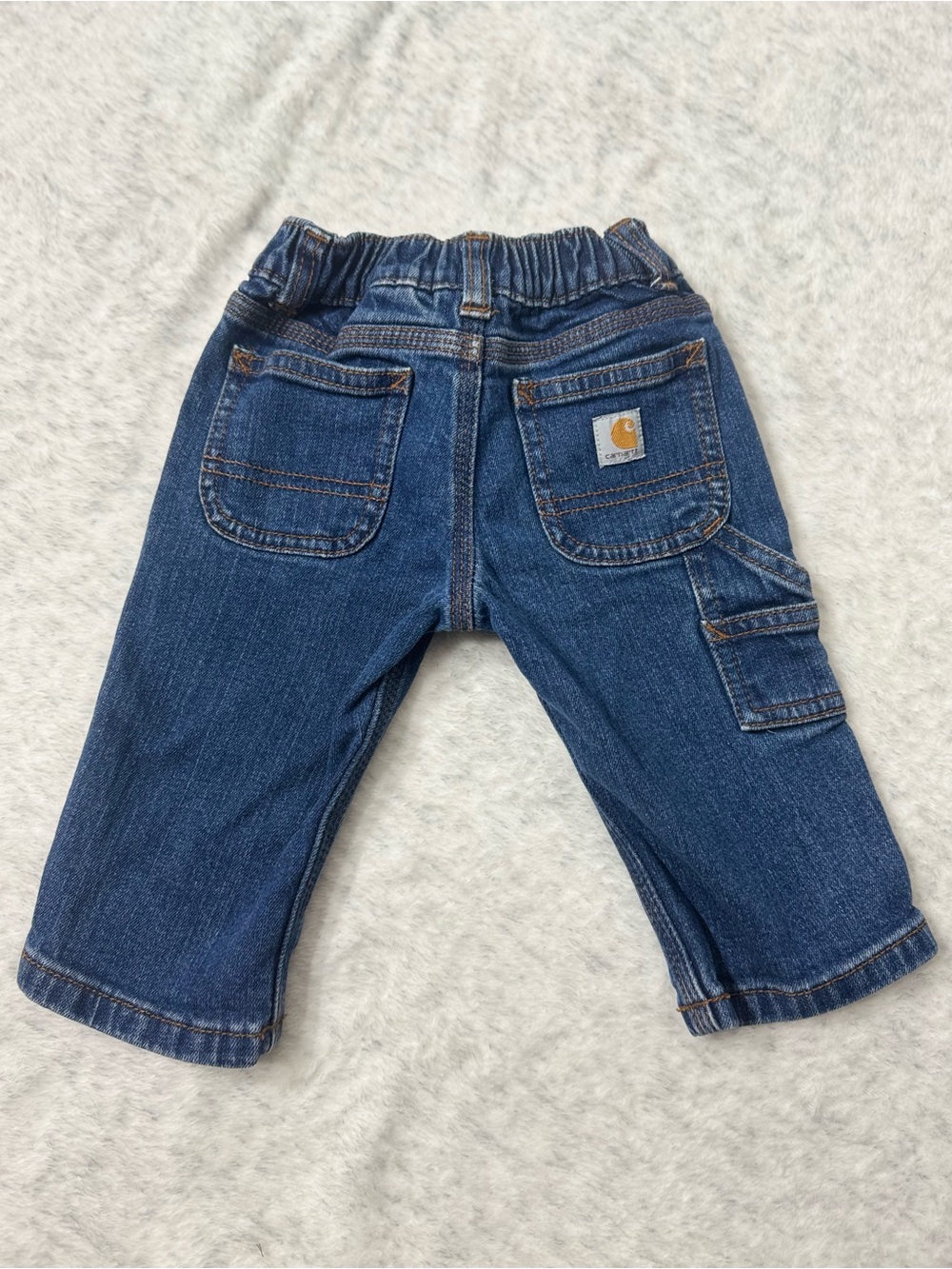 Carhartt Baby Jeans 6M Denim Blue Cotton Workwear Straight Leg Logo Patch